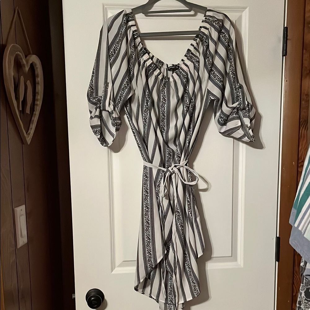 Indulge Black and White Striped Mini Dress